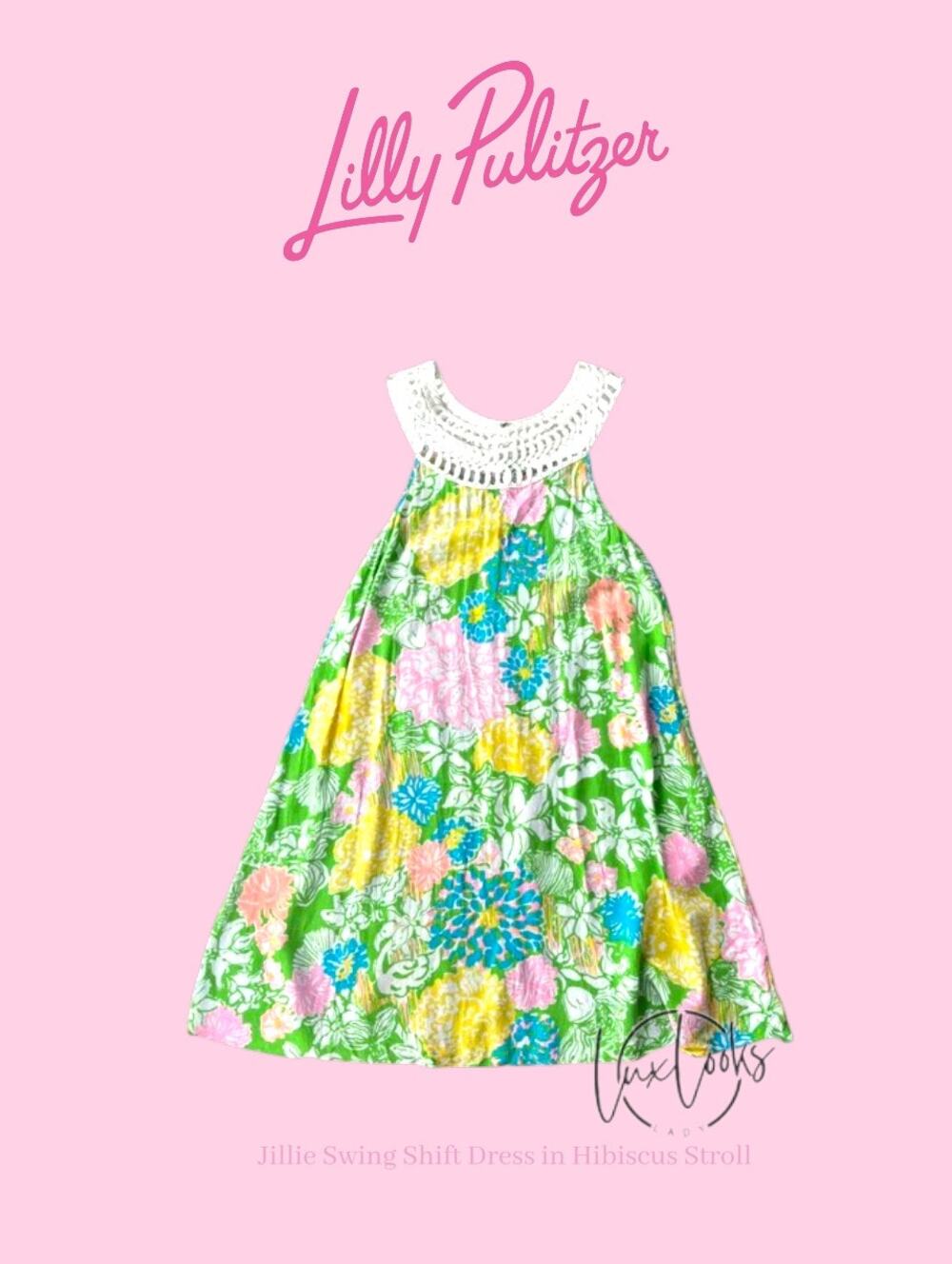 EUC Lilly Pulitzer Necklace Dress size XS Green and Pink